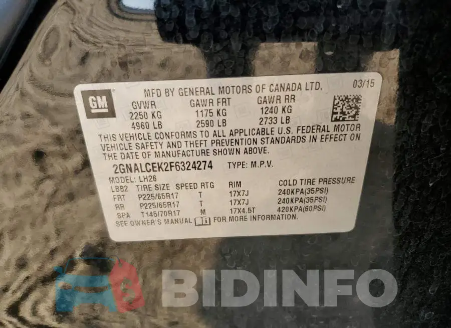 2GNALCEK2F6324274 Photo# 10