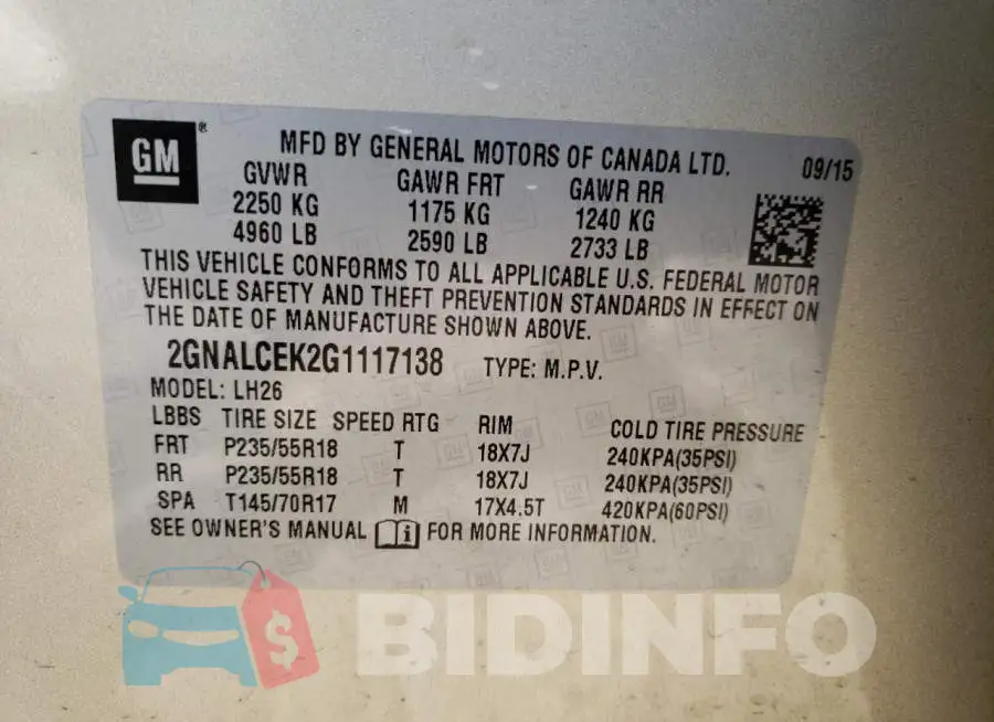 2GNALCEK2G1117138 Photo# 10