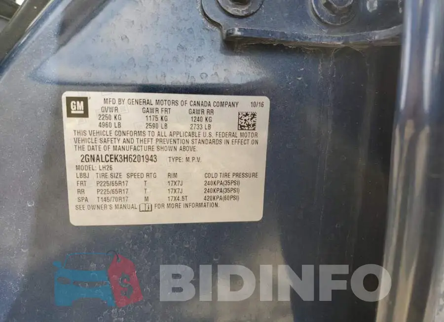 2GNALCEK3H6201943 Photo# 10