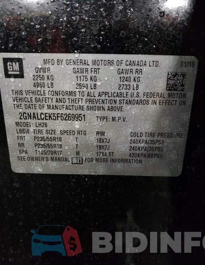 2GNALCEK5F6269951 Photo# 10