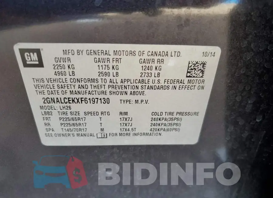 2GNALCEKXF6197130 Photo# 10