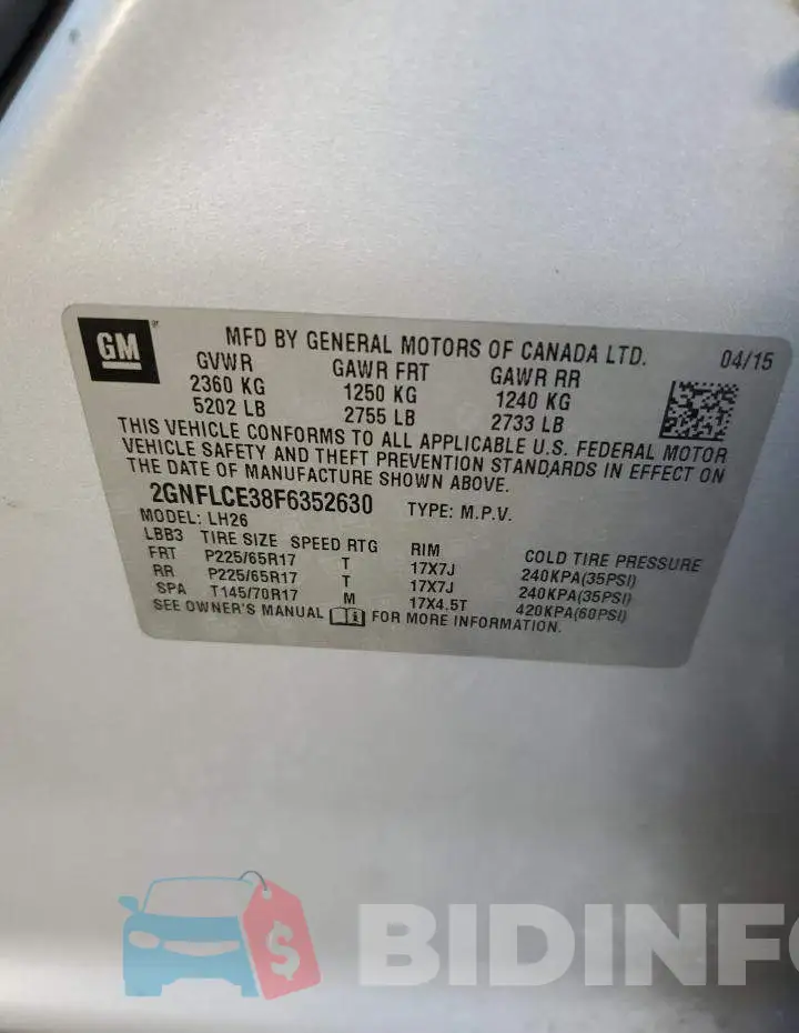 2GNFLCE38F6352630 Photo# 13