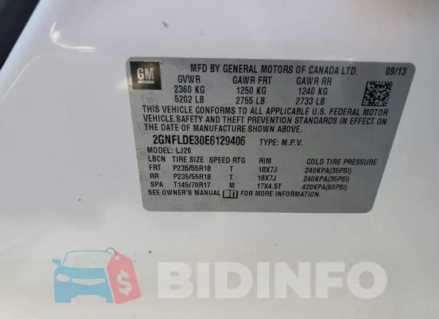 2GNFLDE30E6129406 Photo# 10