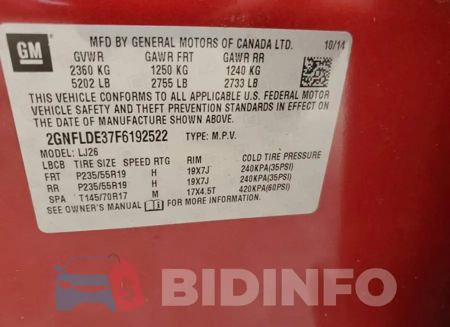2GNFLDE37F6192522 Photo# 10