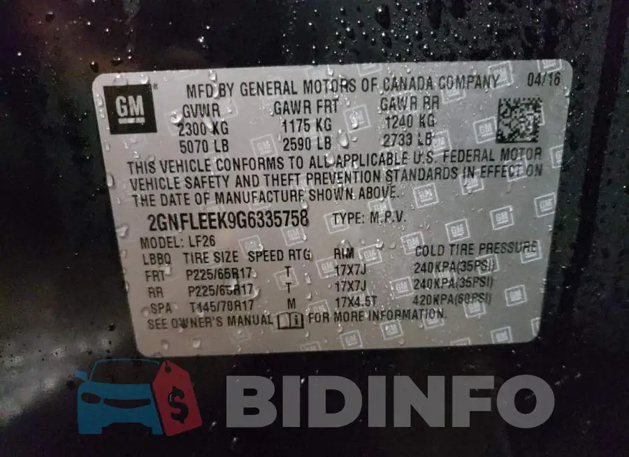 2GNFLEEK9G6335758 Photo# 10
