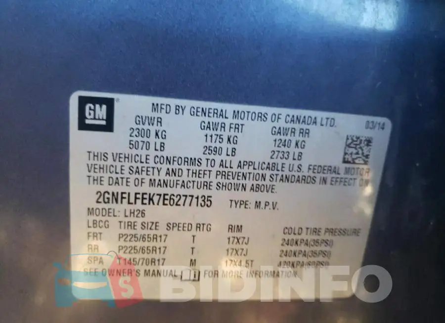2GNFLFEK7E6277135 Photo# 10