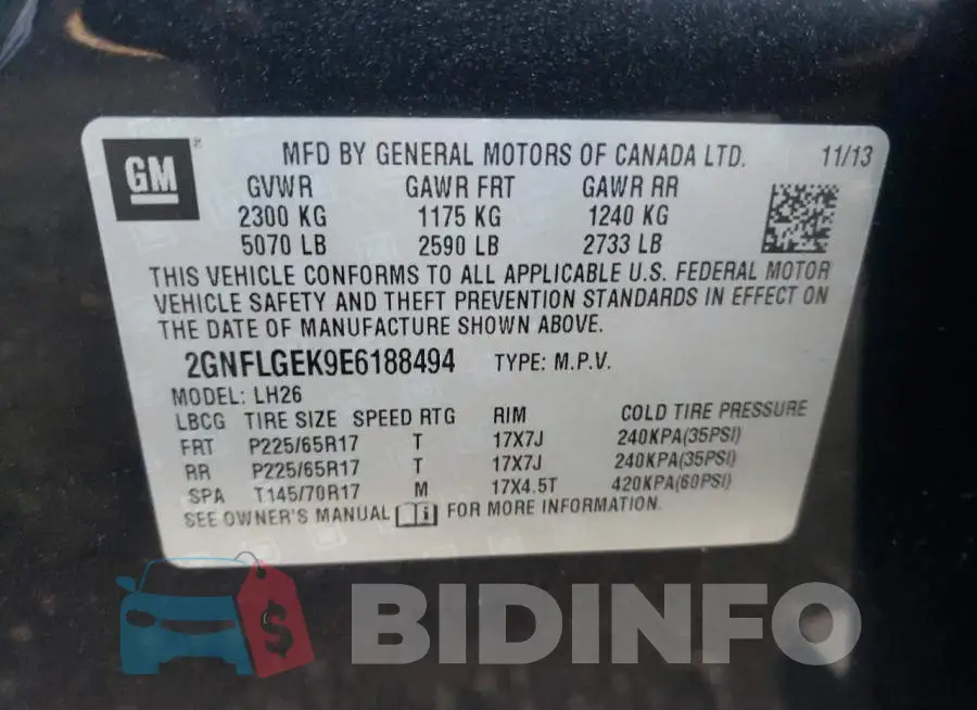 2GNFLGEK9E6188494 Photo# 13