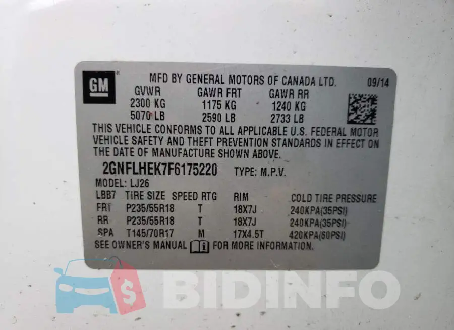 2GNFLHEK7F6175220 Photo# 10