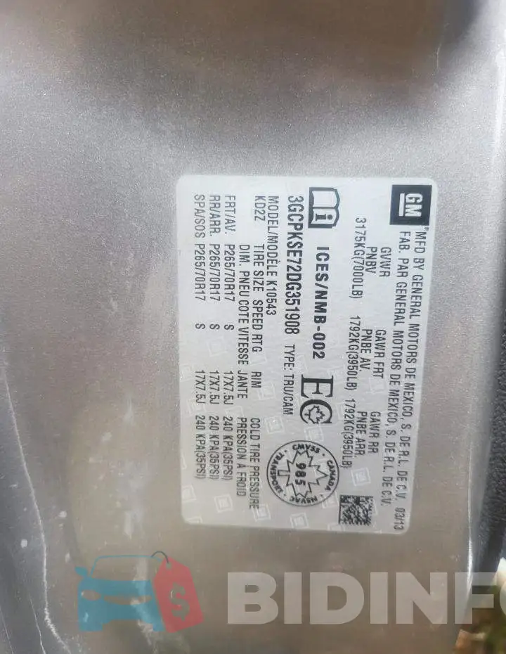 3GCPKSE72DG351908 Photo# 10