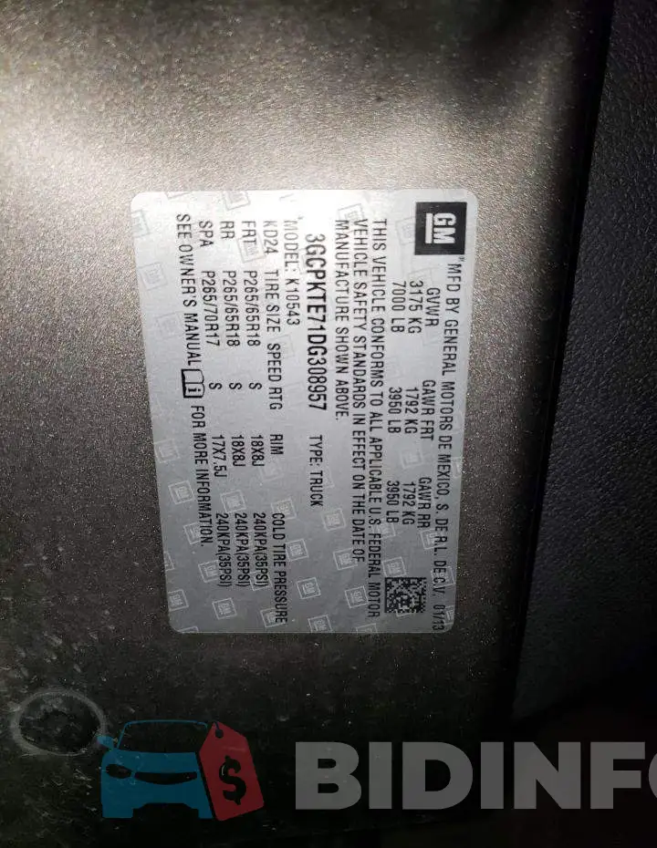 3GCPKTE71DG308957 Photo# 10