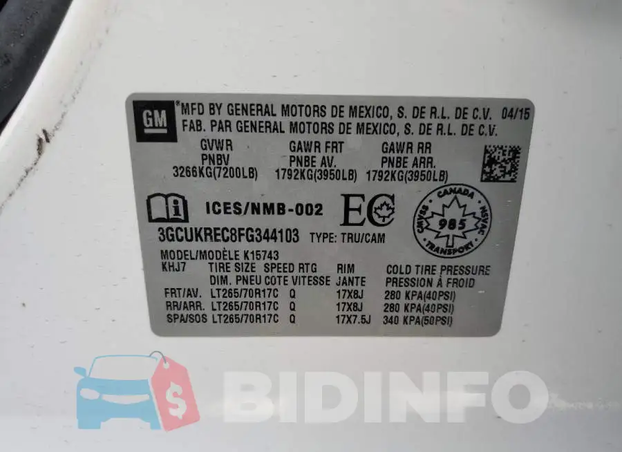 3GCUKREC8FG344103 Photo# 12