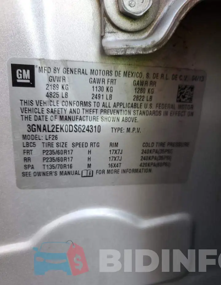 3GNAL2EK0DS624310 Photo# 10