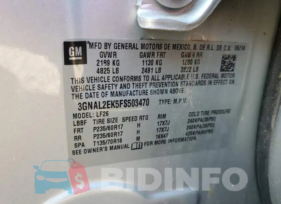 3GNAL2EK5FS503470 Photo# 10