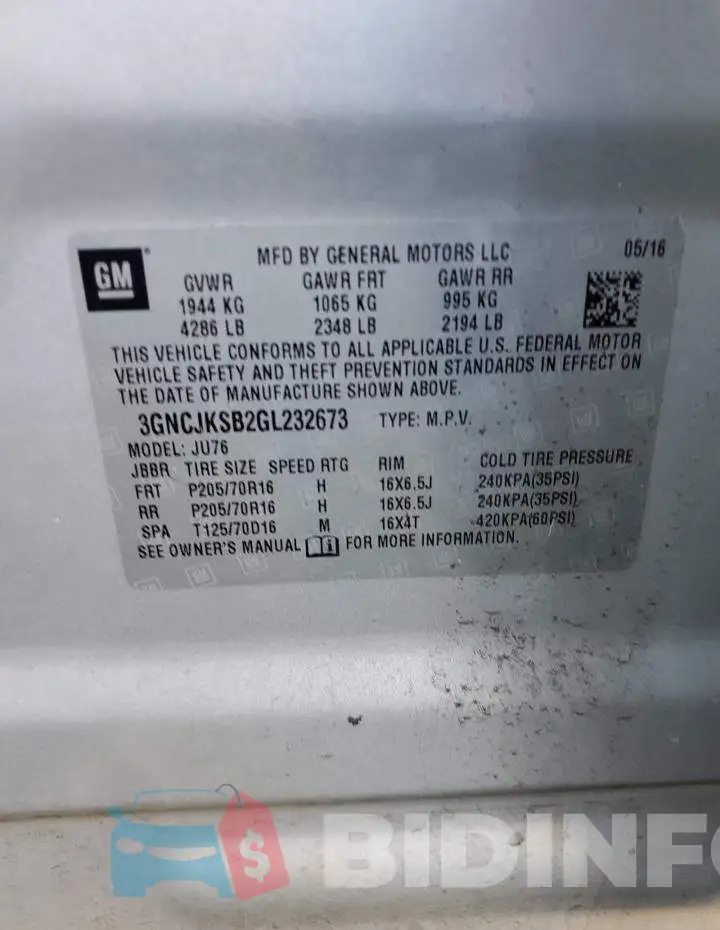 3GNCJKSB2GL232673 Photo# 13