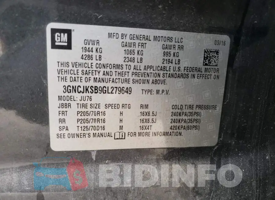 3GNCJKSB9GL279649 Photo# 12