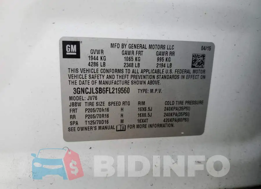 3GNCJLSB6FL219560 Photo# 10