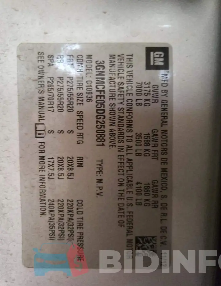 3GNMCFE05DG250881 Photo# 10