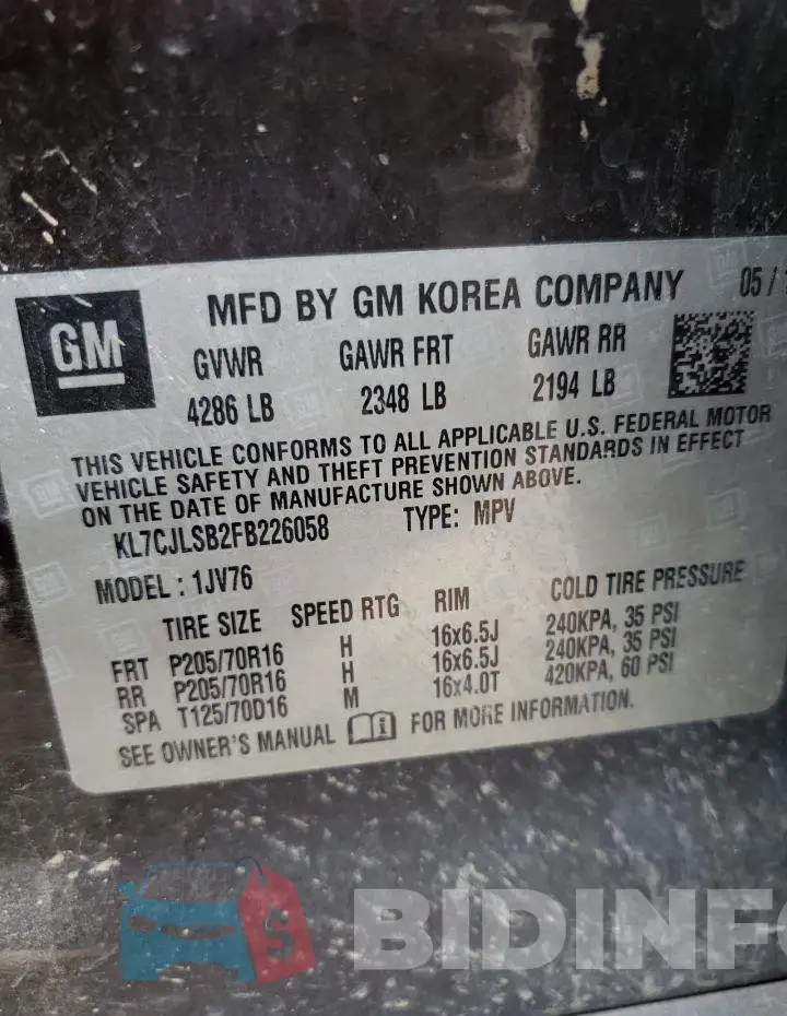 KL7CJLSB2FB226058 Photo# 10