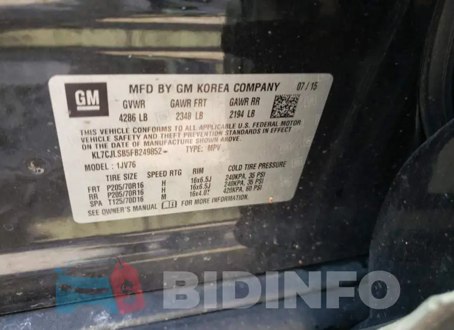 KL7CJLSB5FB249852 Photo# 10