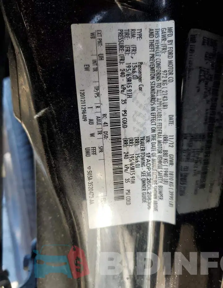 1FADP3E26DL208306 Photo# 10