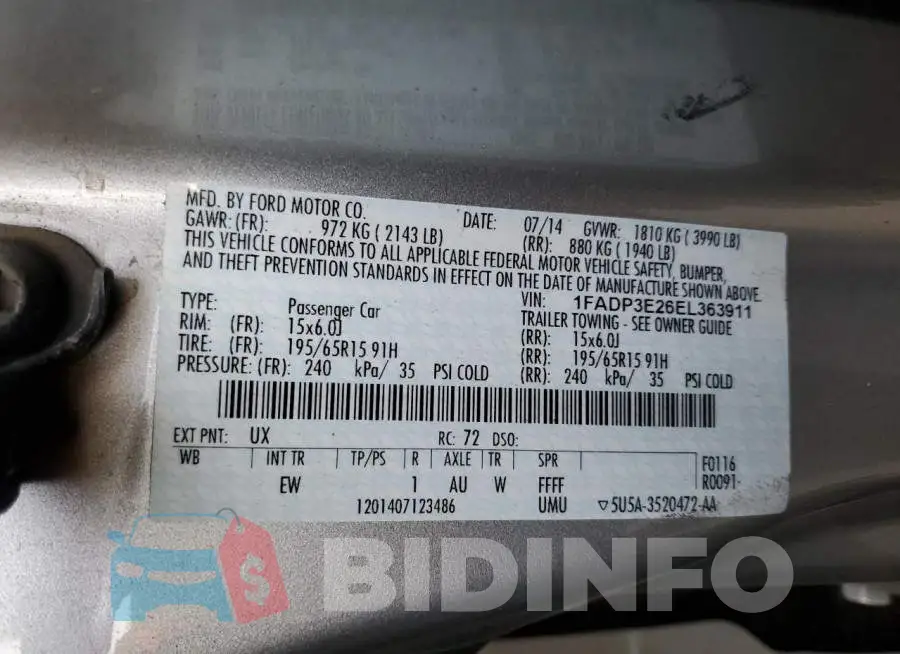 1FADP3E26EL363911 Photo# 12