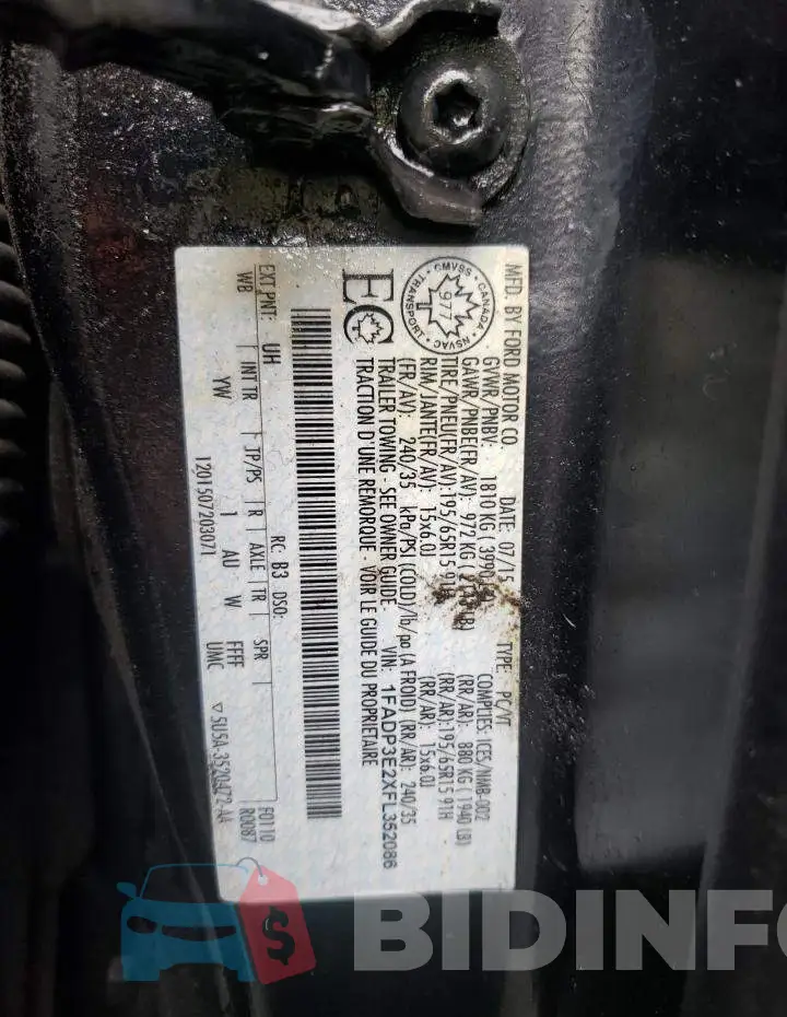 1FADP3E2XFL352086 Photo# 10