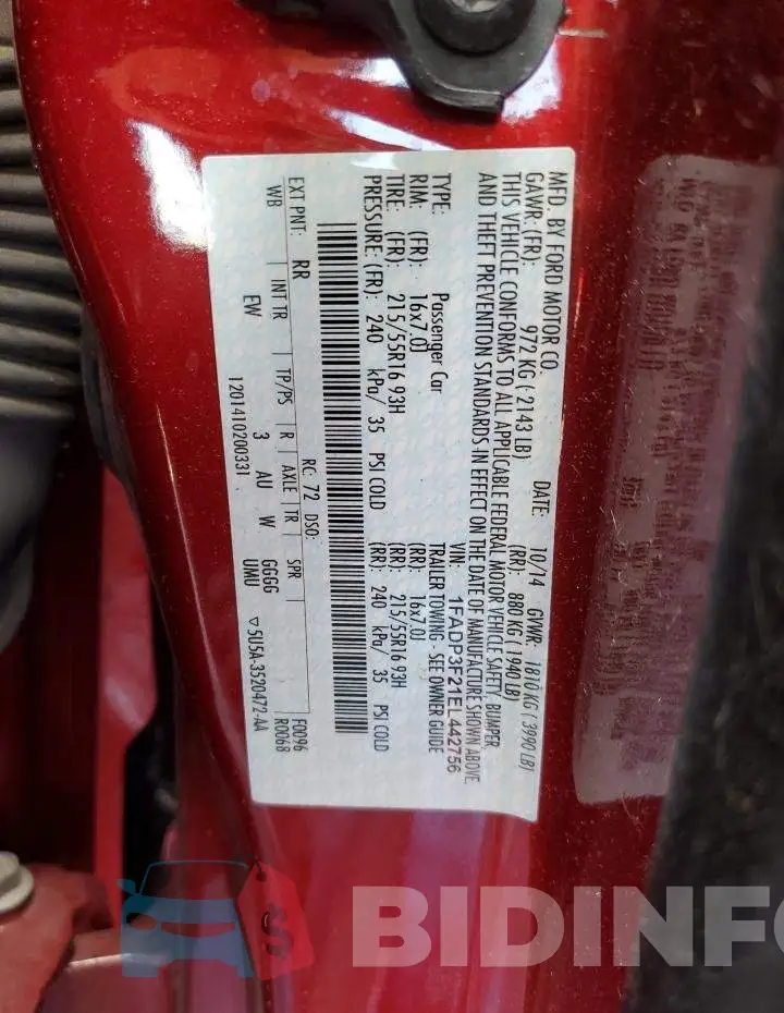 1FADP3F21EL442756 Photo# 10