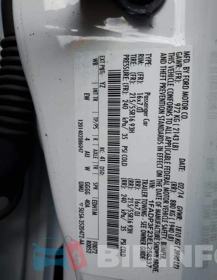 1FADP3F23EL258337 Photo# 10