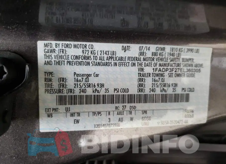 1FADP3F27EL360305 Photo# 10