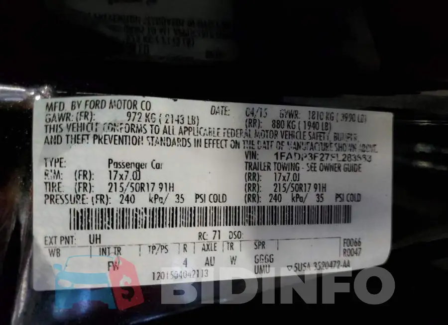 1FADP3F27FL283663 Photo# 10