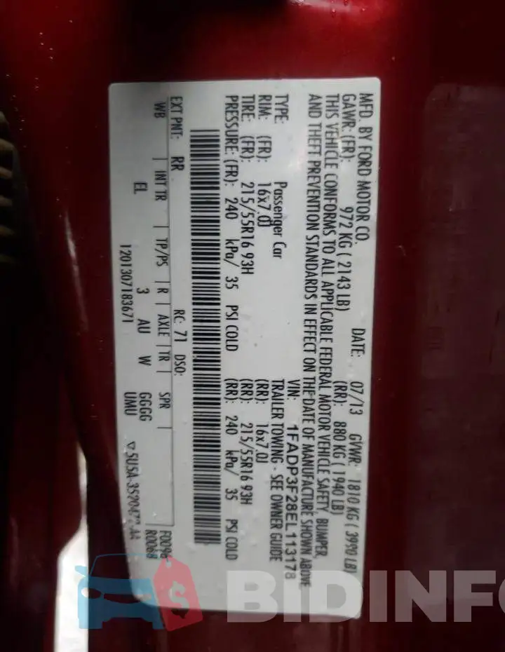 1FADP3F28EL113178 Photo# 10
