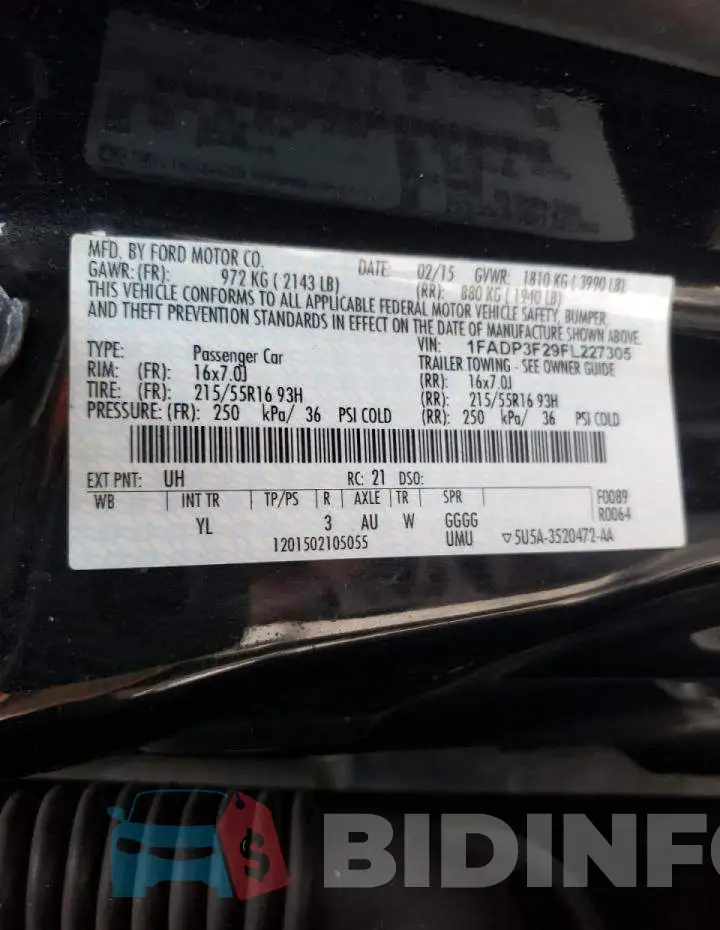 1FADP3F29FL227305 Photo# 10