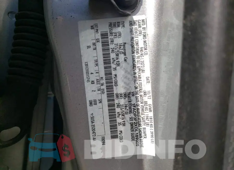1FADP3F2XDL189905 Photo# 10