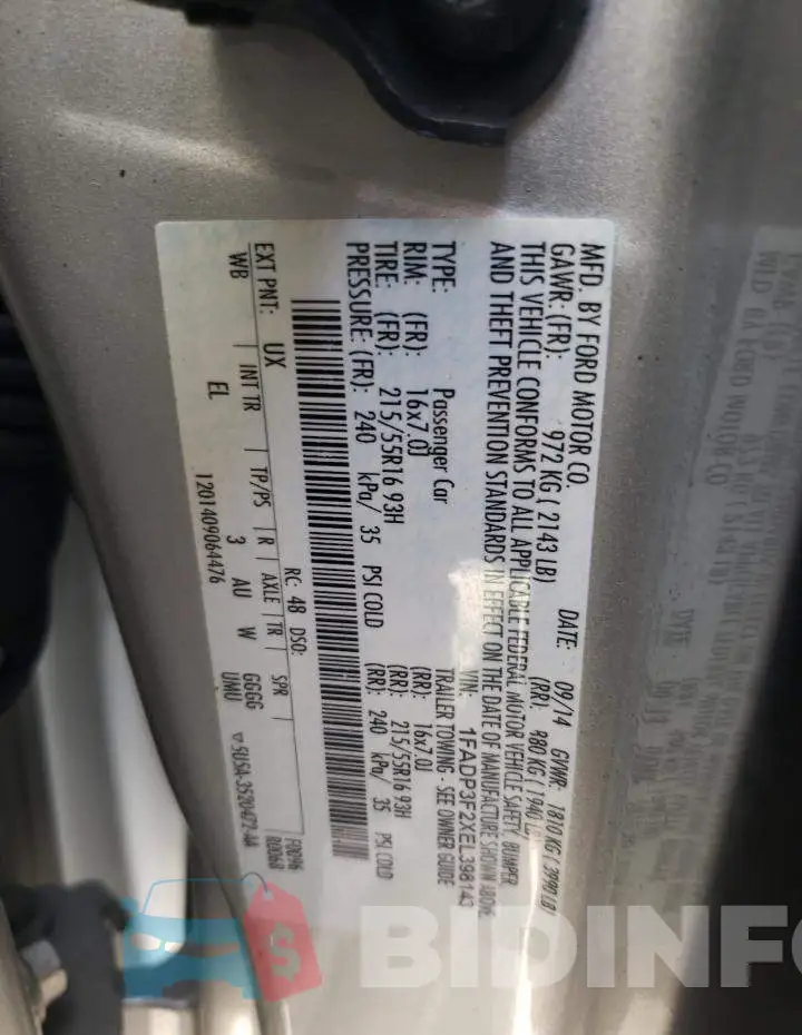 1FADP3F2XEL398143 Photo# 10