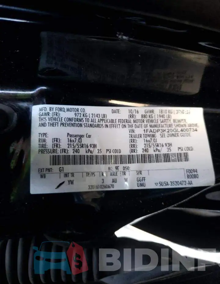 1FADP3K20GL400734 Photo# 10