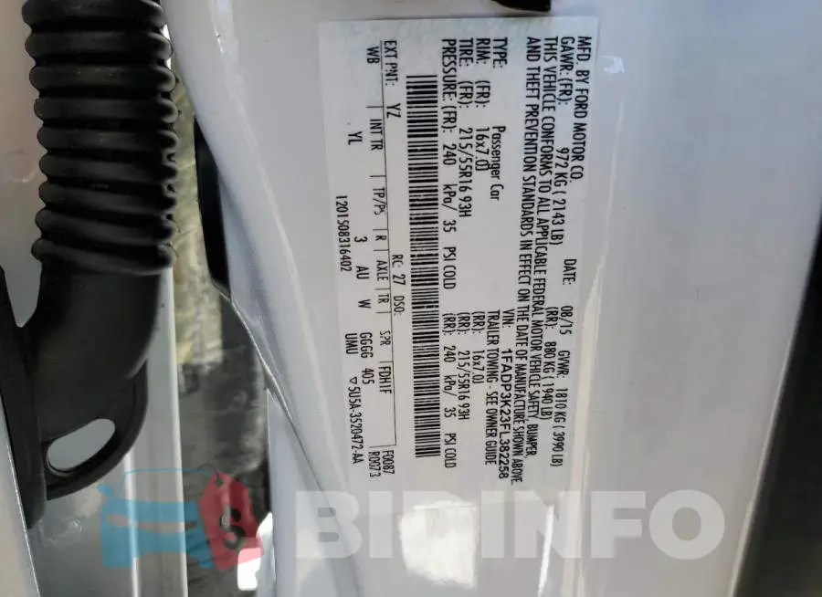 1FADP3K23FL382258 Photo# 10