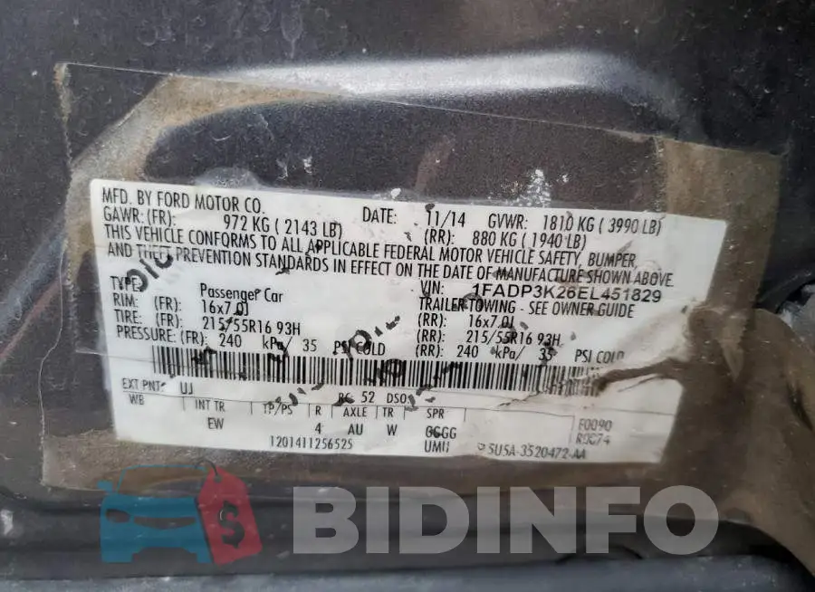 1FADP3K26EL451829 Photo# 12