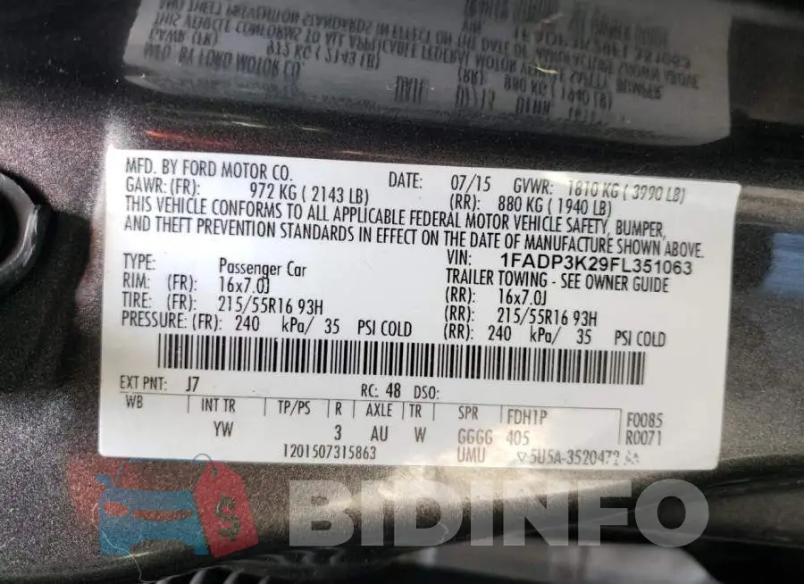 1FADP3K29FL351063 Photo# 10