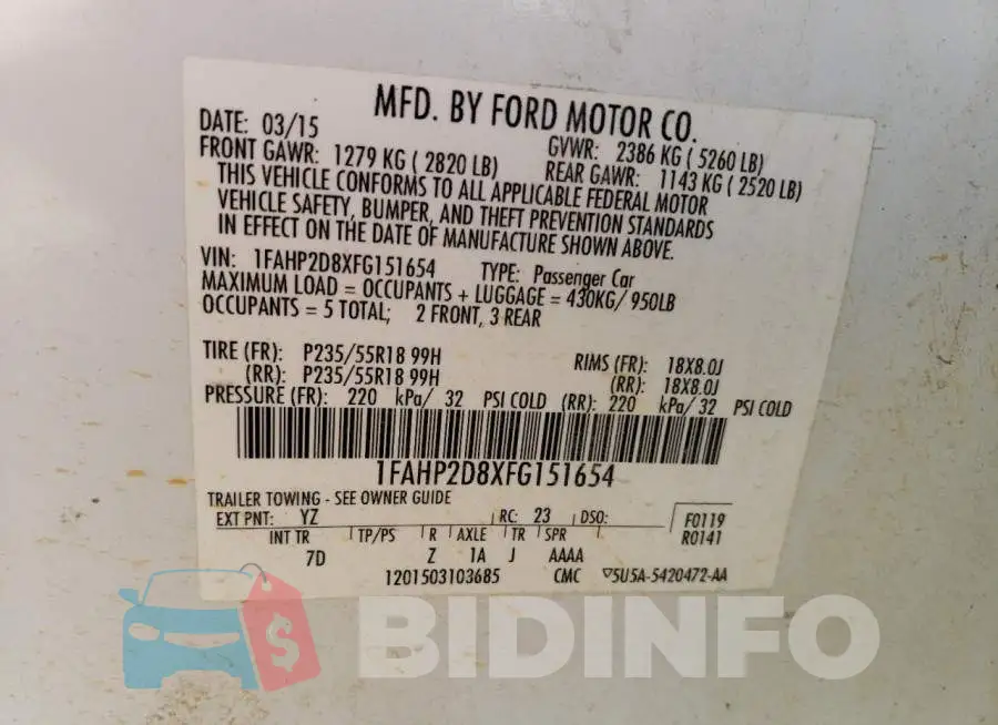 1FAHP2D8XFG151654 Photo# 13