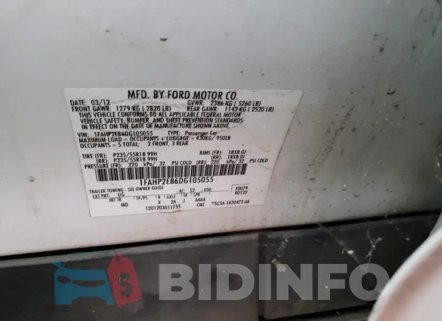 1FAHP2E86DG105055 Photo# 13