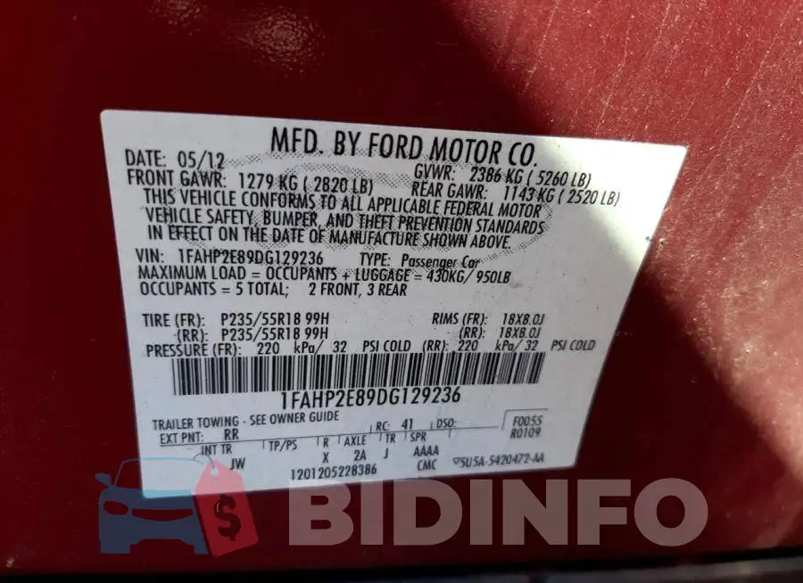 1FAHP2E89DG129236 Photo# 10