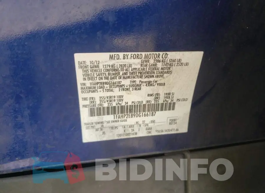 1FAHP2E89DG166187 Photo# 10