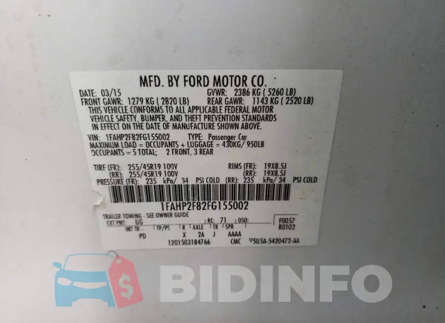 1FAHP2F82FG155002 Photo# 10