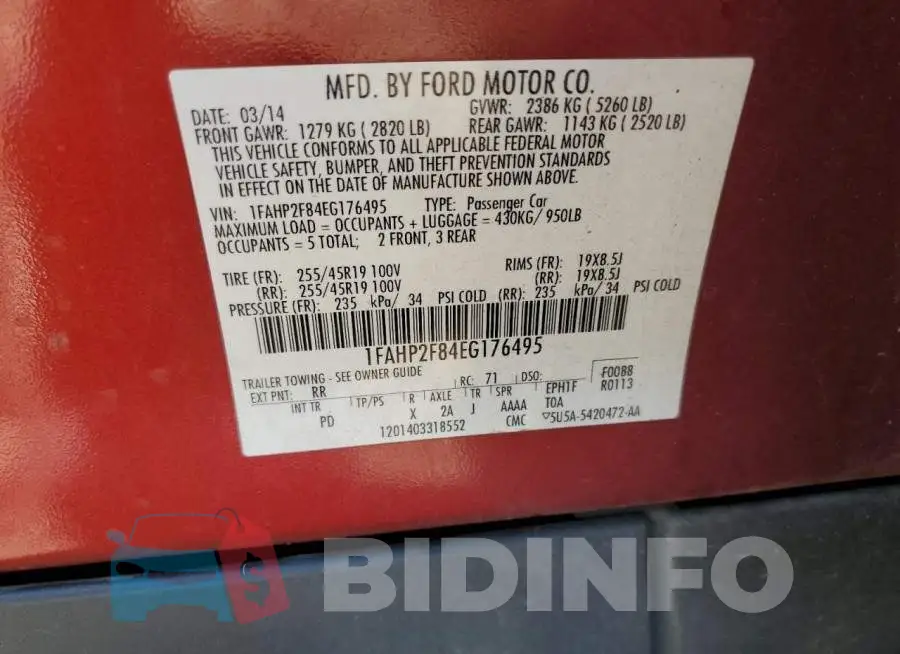 1FAHP2F84EG176495 Photo# 10