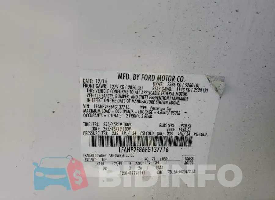 1FAHP2F86FG137716 Photo# 10