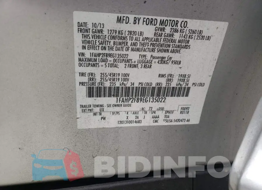1FAHP2F89EG135022 Photo# 10