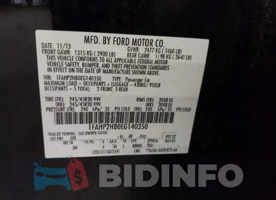 1FAHP2H80EG140350 Photo# 10