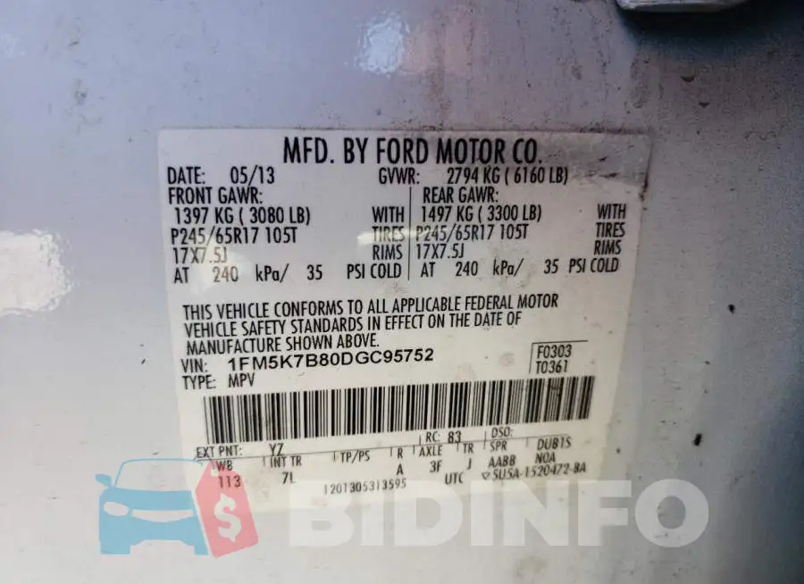 1FM5K7B80DGC95752 Photo# 10