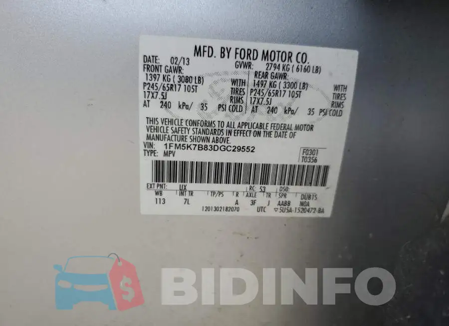 1FM5K7B83DGC29552 Photo# 10