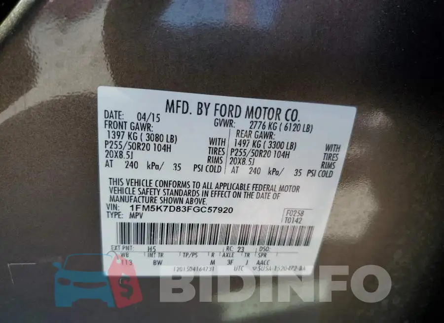 1FM5K7D83FGC57920 Photo# 10